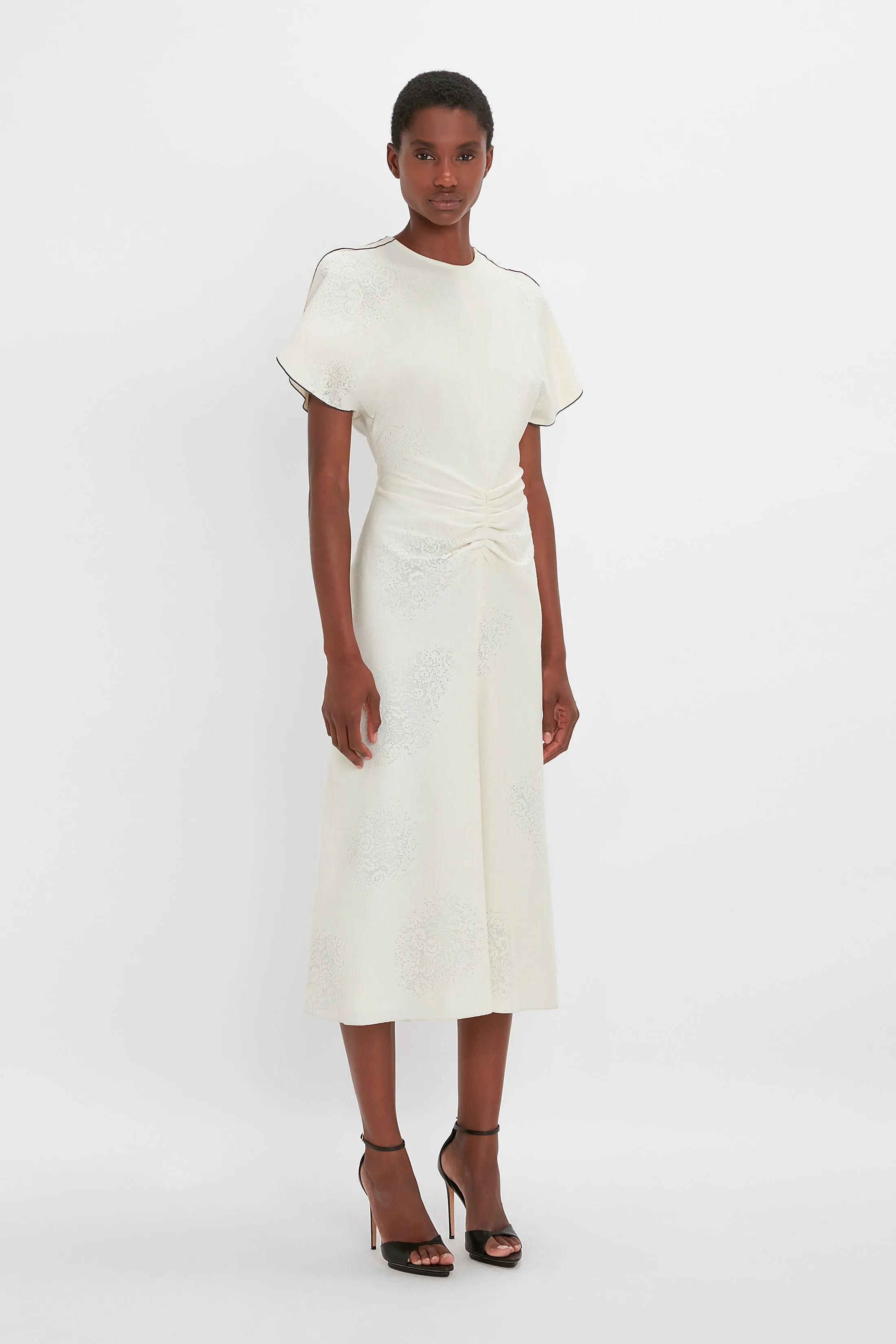 Gathered Waist Midi Dress In Cream