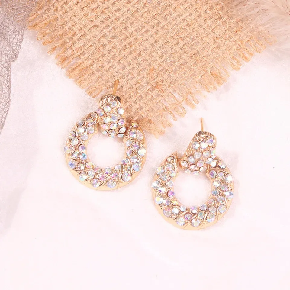 Geometric Round Crystal Stud Earring