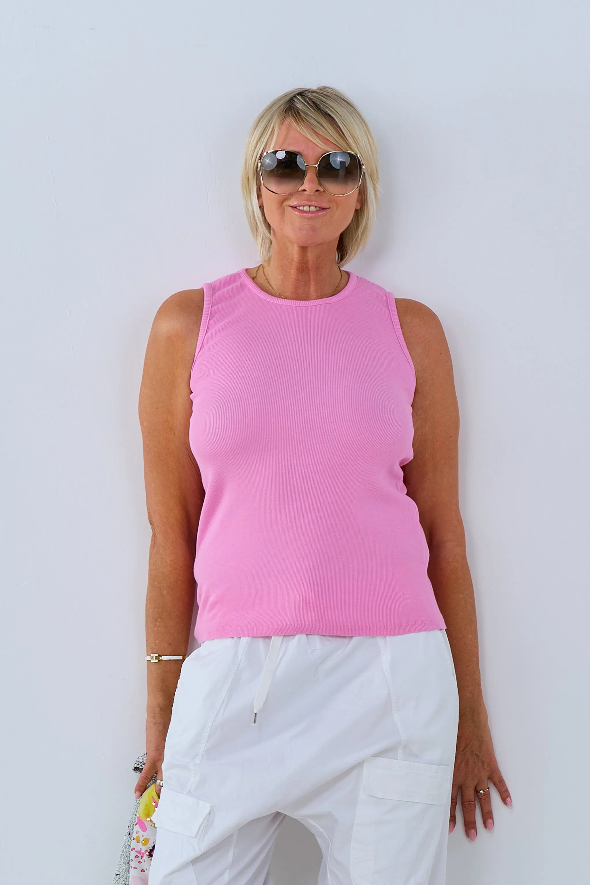 Geripptes Top, rosa