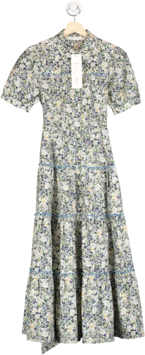 Goelia Blue Serene Garden Print Dress UK XS