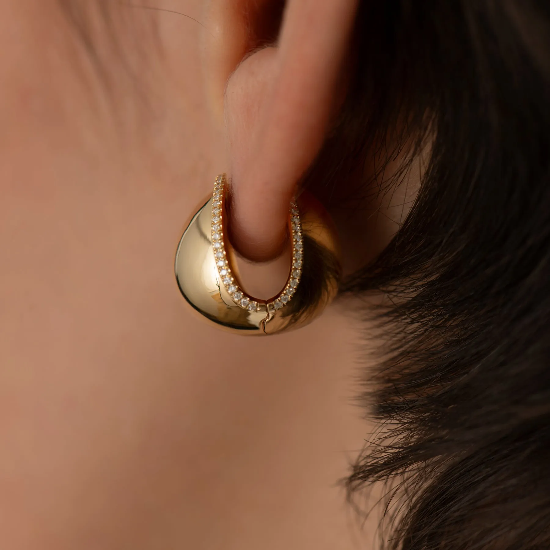 Gold & Diamond Moon Ball Earrings