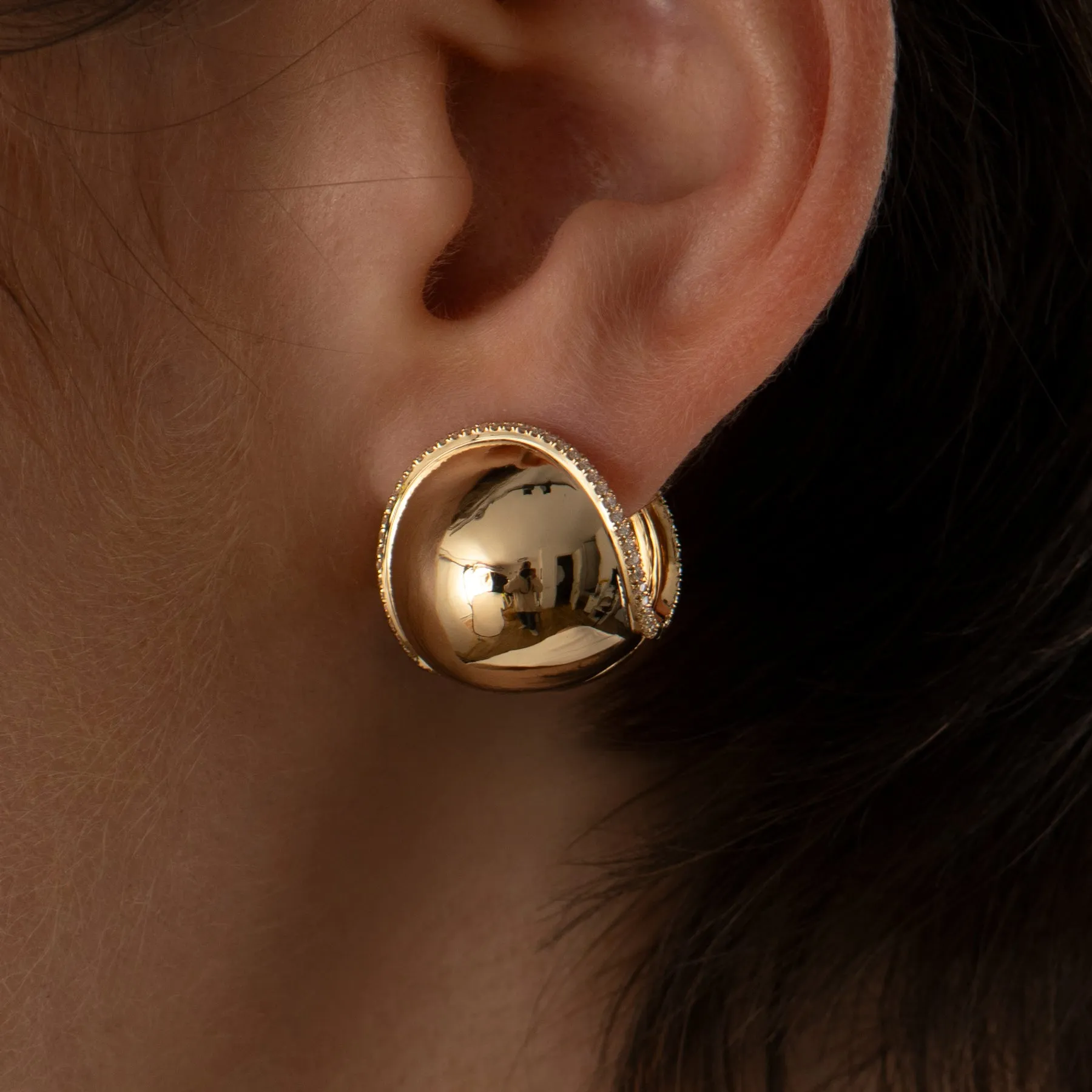 Gold & Diamond Moon Ball Earrings