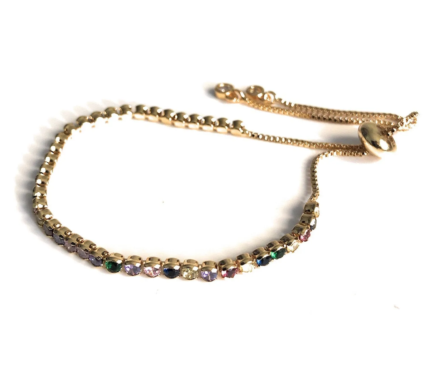 Gold Rainbow Bracelets for Women Rhinestone Bolo Bracelet