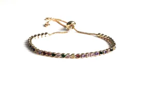 Gold Rainbow Bracelets for Women Rhinestone Bolo Bracelet