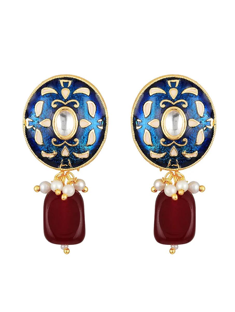 Golden, Pink, Royal Blue Kundan Polki Earrings