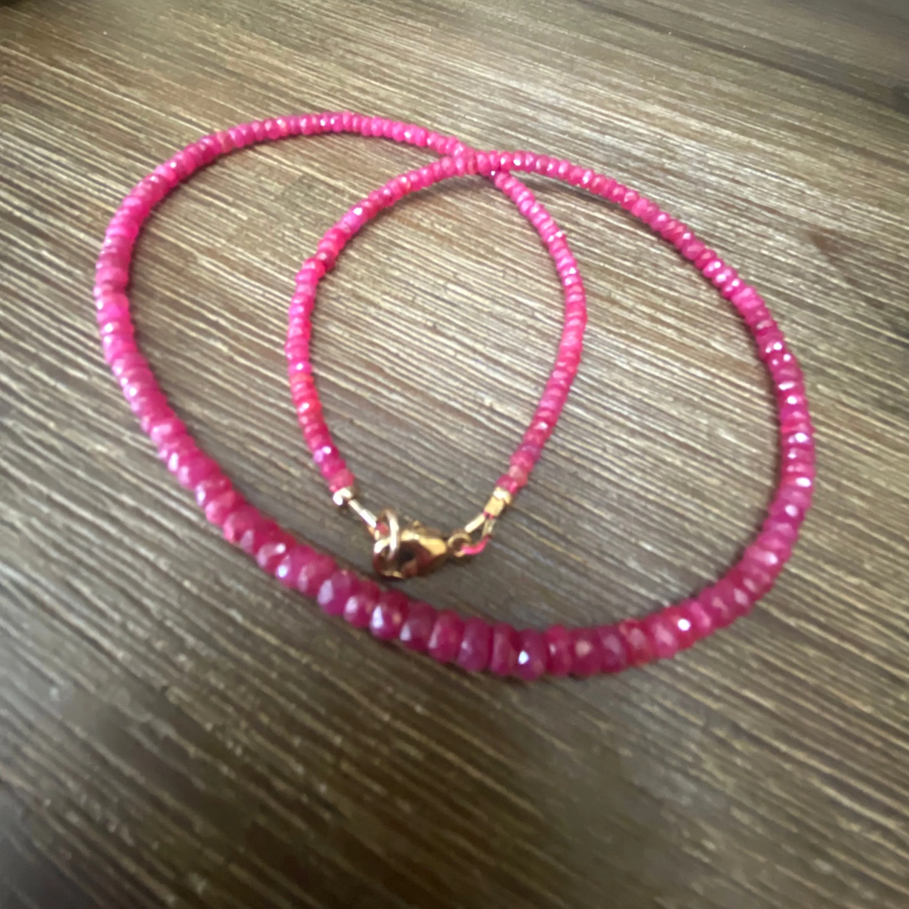 Graduated Longido Red Ruby Necklace, July Birthstone, Gold Filled, 18or 19.5inches