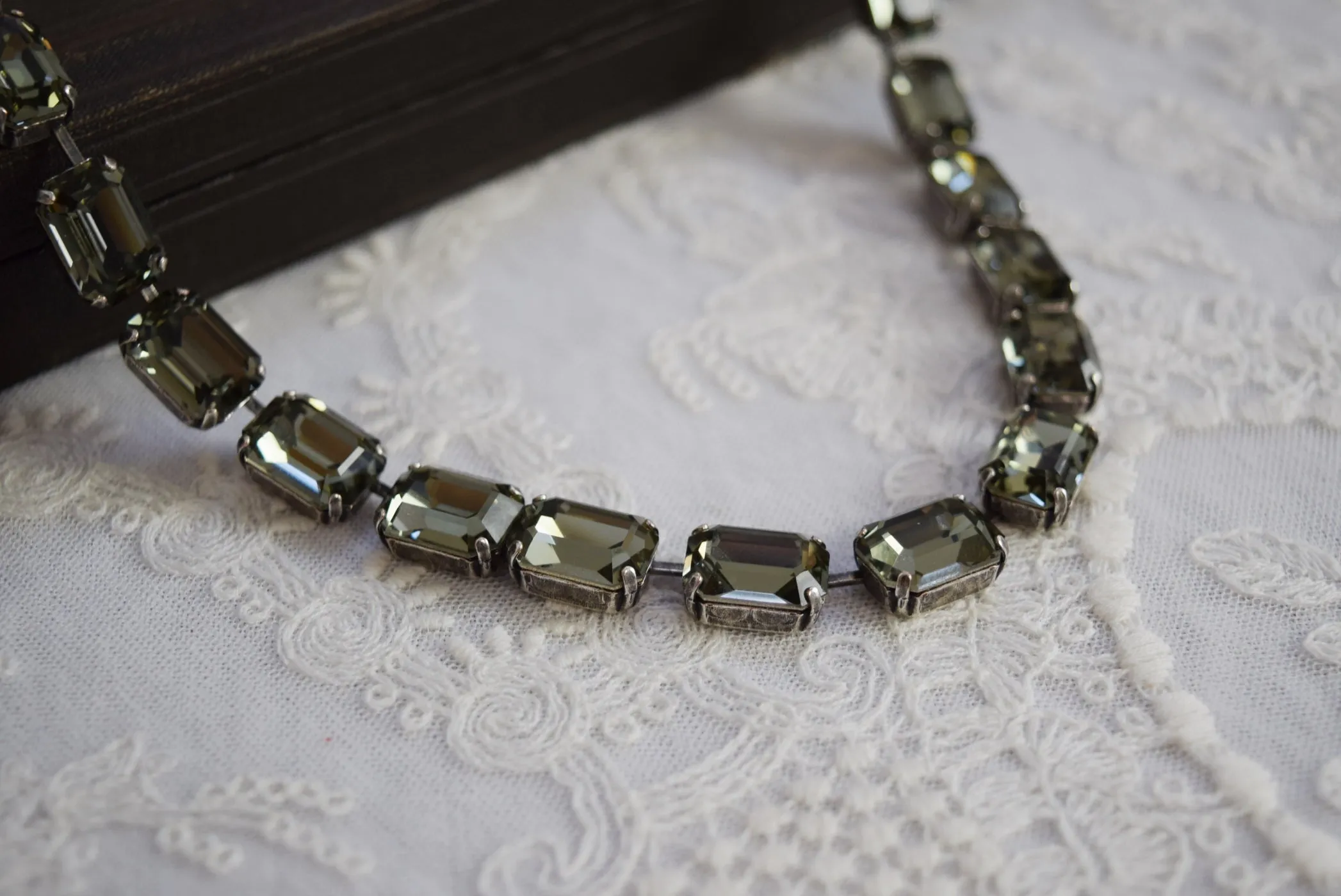 Grey Black Diamond Aurora Crystal Necklace - Medium Octagon