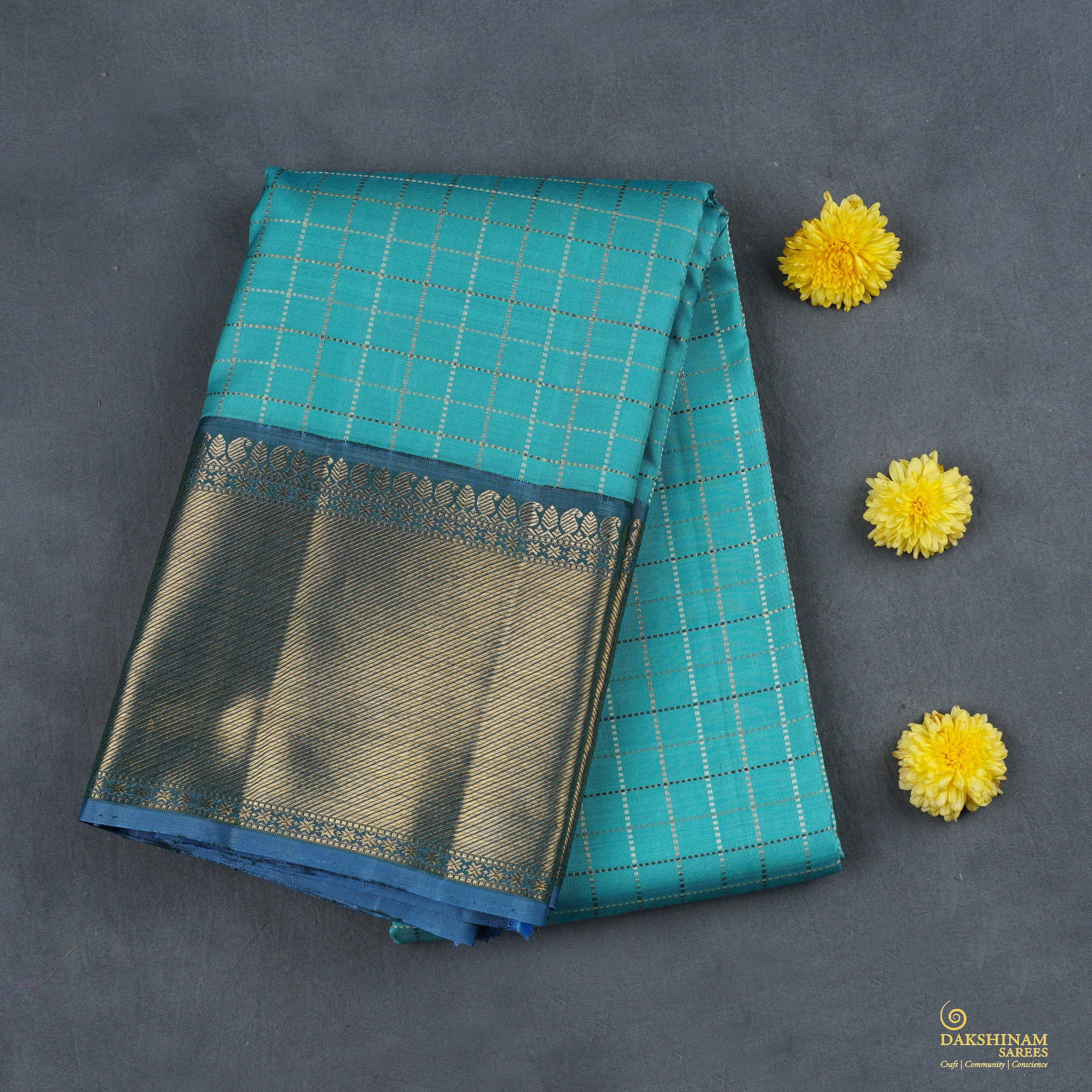 Handwoven Blue Kanjivaram Silk Saree - 1937T009037DSC