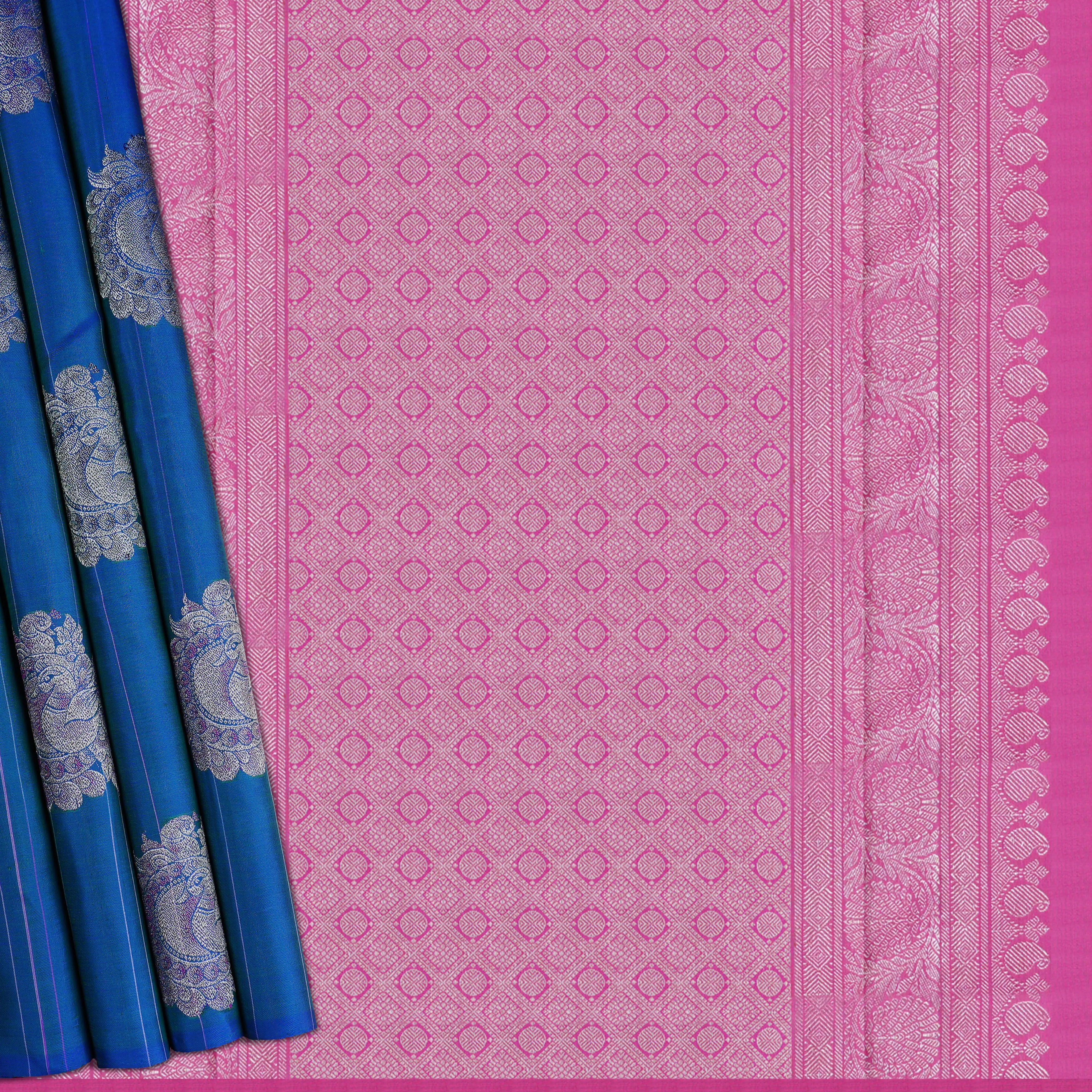 Handwoven Blue with Pink Kanjivaram Silk Saree - 1926T009166DSC