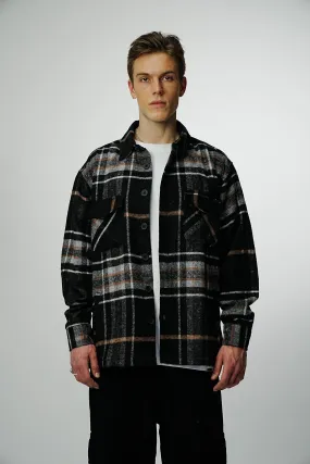 Heavy Oversized Flannel Shirt Black Woodpecker