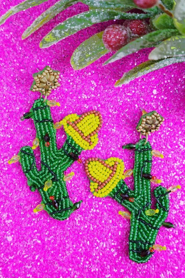 Holiday Christmas light Saguaro earrings