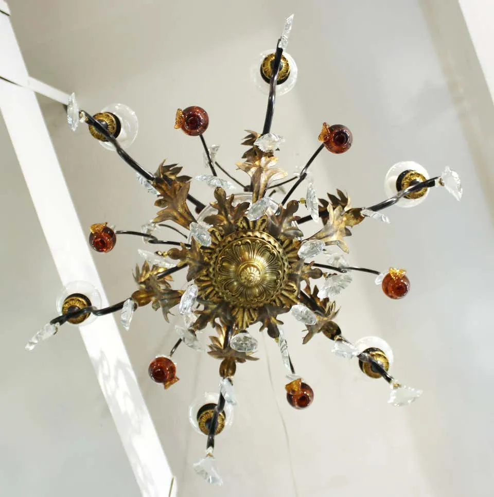 Hollywood Regency Chandelier with Crystal and Fruit Drops