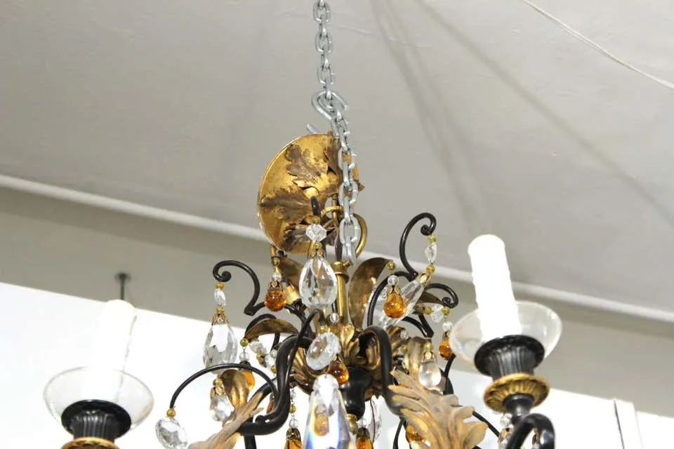 Hollywood Regency Chandelier with Crystal and Fruit Drops