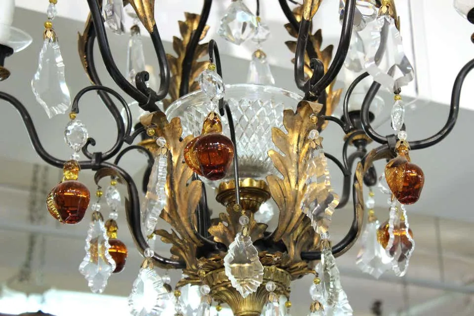 Hollywood Regency Chandelier with Crystal and Fruit Drops