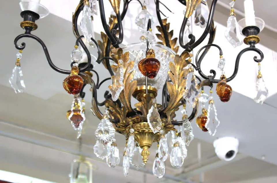 Hollywood Regency Chandelier with Crystal and Fruit Drops