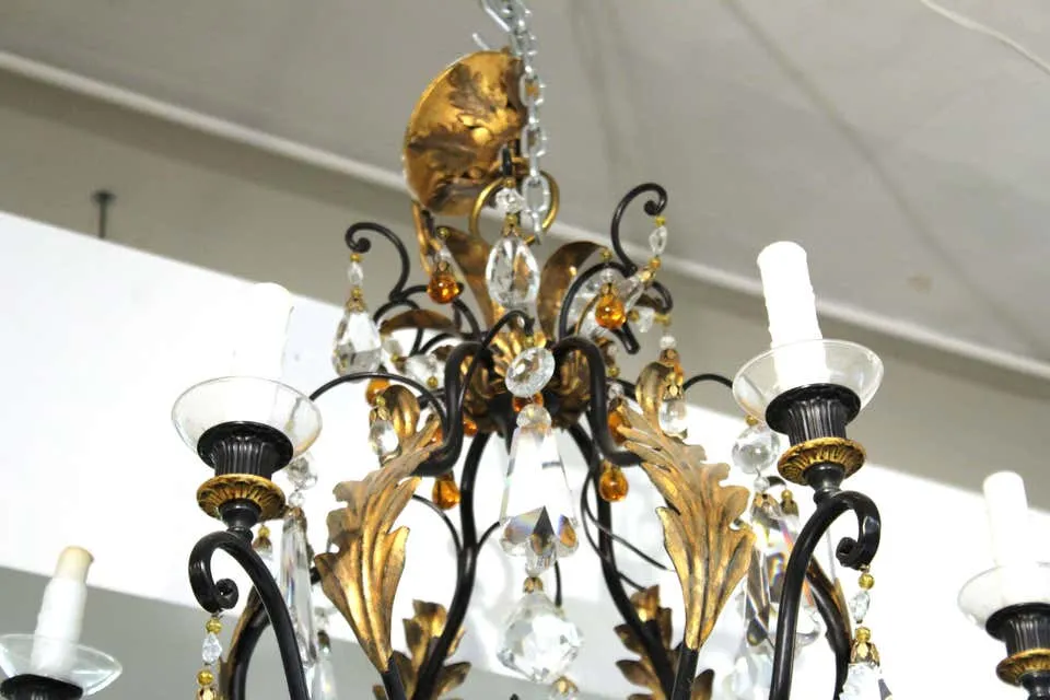 Hollywood Regency Chandelier with Crystal and Fruit Drops