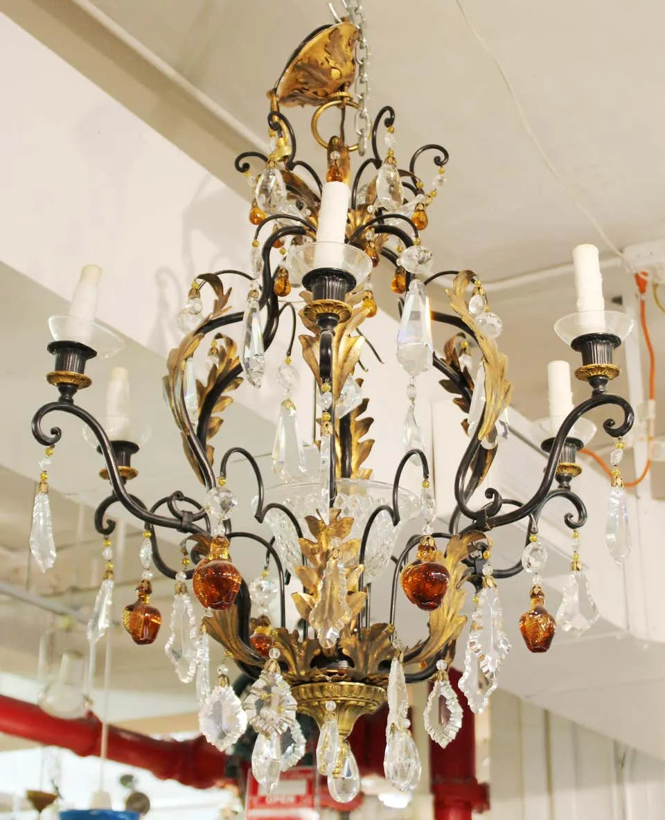 Hollywood Regency Chandelier with Crystal and Fruit Drops