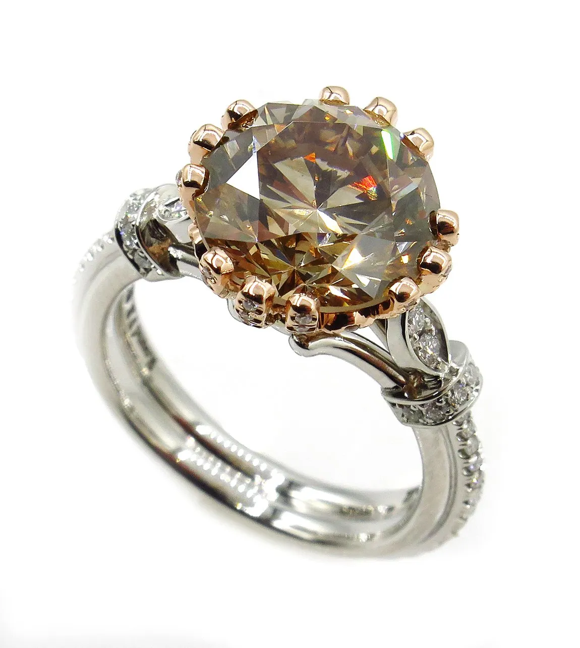 Huge GIA 5.55ctw Natural Fancy Brown ROUND Cut Diamond Vintage Platinum 14k Rose Gold Ring