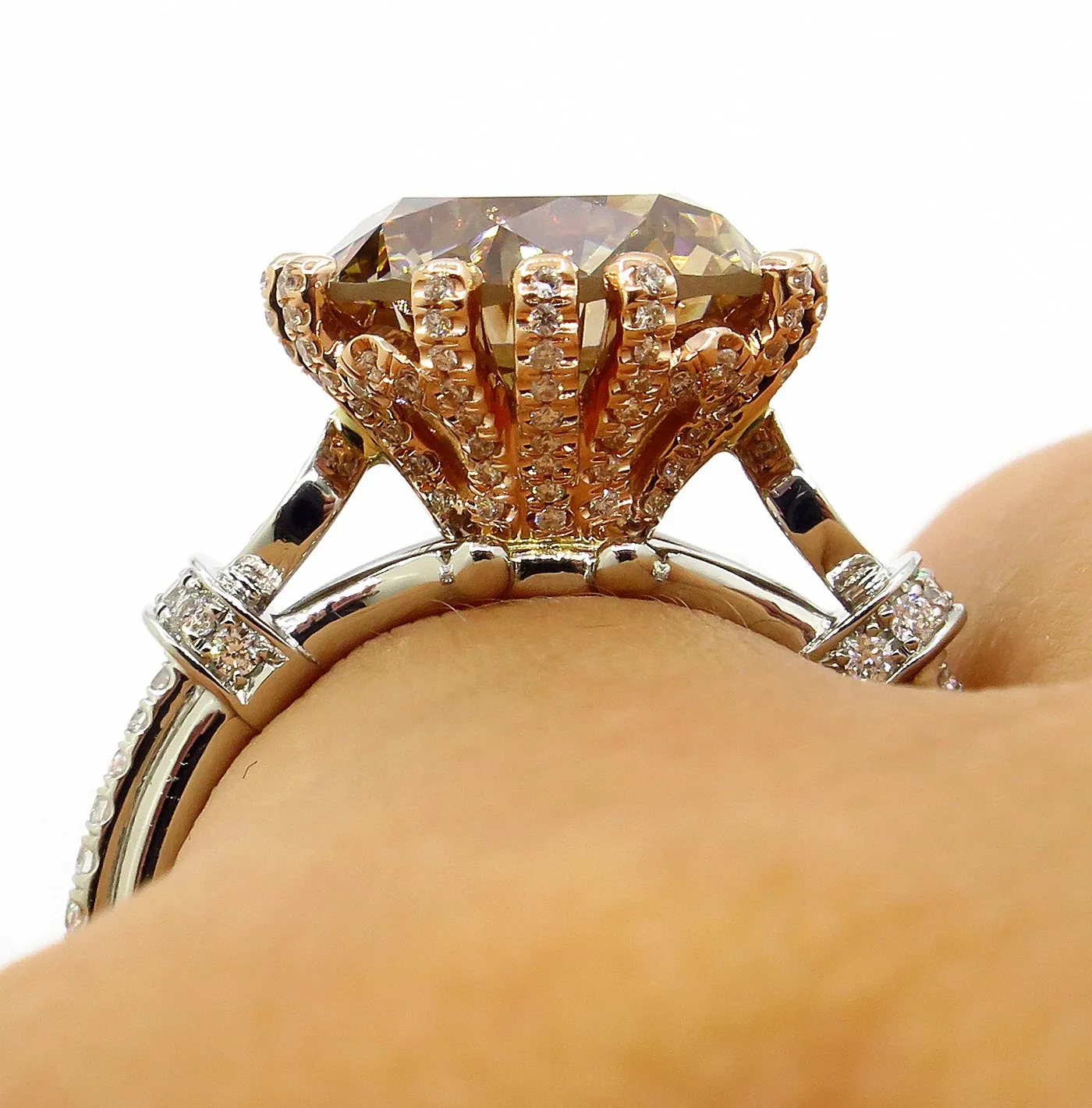 Huge GIA 5.55ctw Natural Fancy Brown ROUND Cut Diamond Vintage Platinum 14k Rose Gold Ring