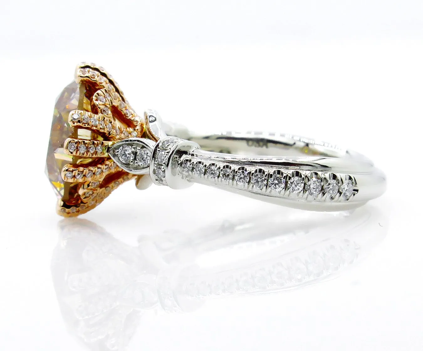 Huge GIA 5.55ctw Natural Fancy Brown ROUND Cut Diamond Vintage Platinum 14k Rose Gold Ring