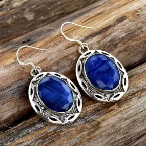 Indian Sapphire 925 Sterling Silver Earrings,Handmade Filigree Fine Jewelry, For Girls