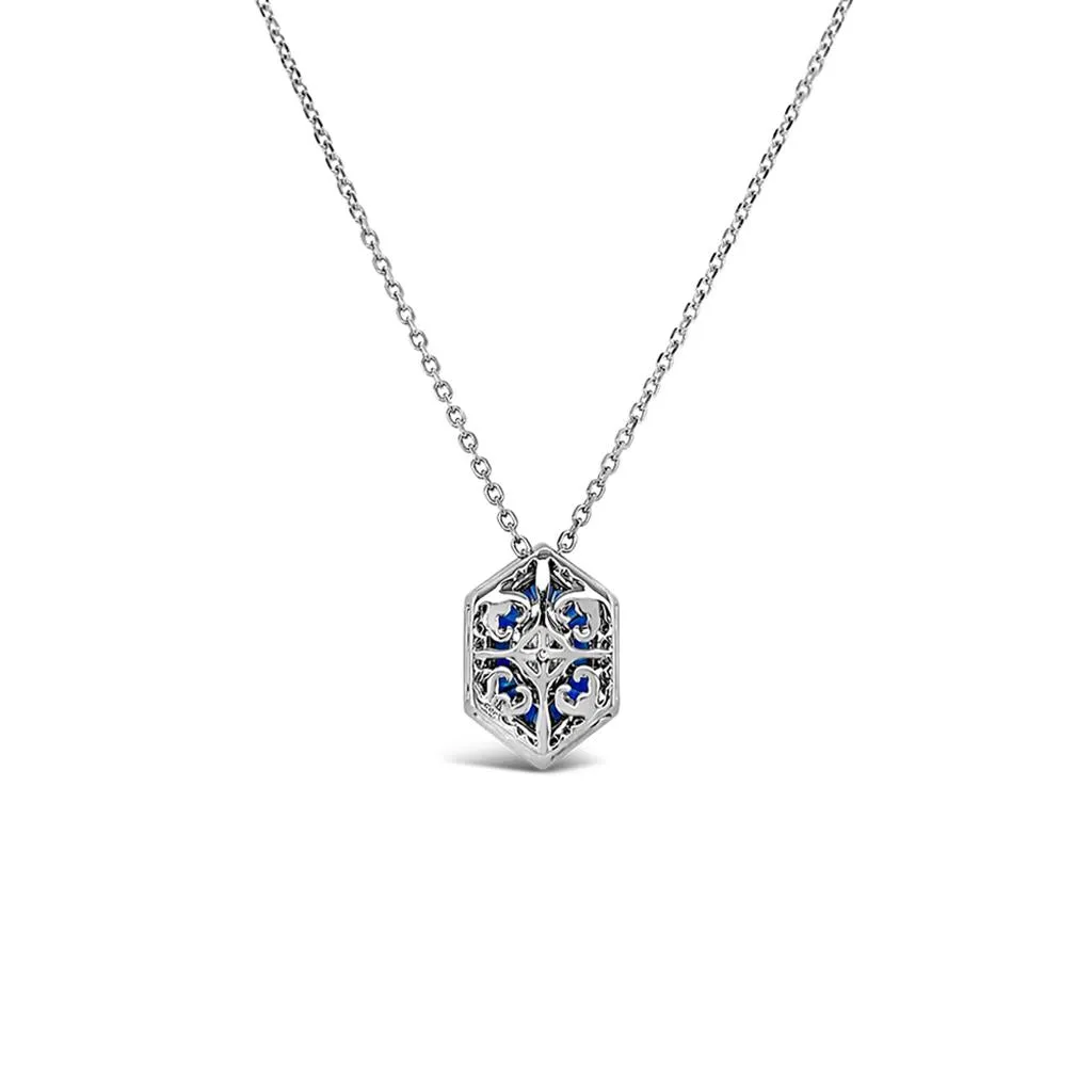 Irisa by Martin Binder Ornate Blue Sapphire & Diamond Double Halo Pendant