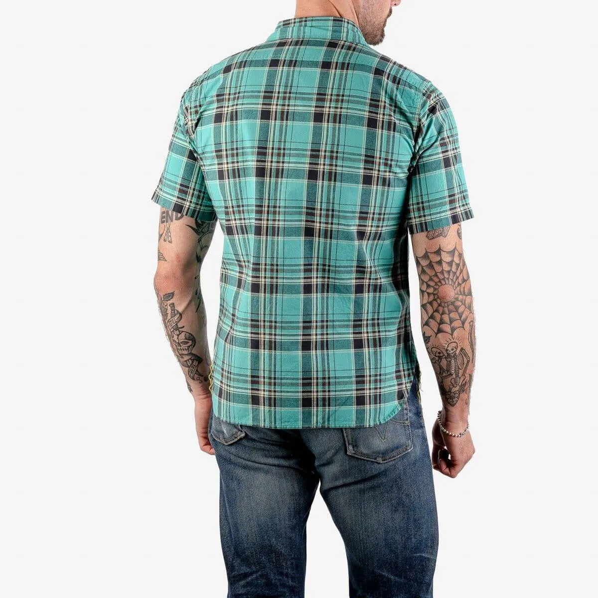 Iron Heart - IHSH-360-GRN - 5oz Selvedge Madras Check Short Sleeve Work Shirt - Green