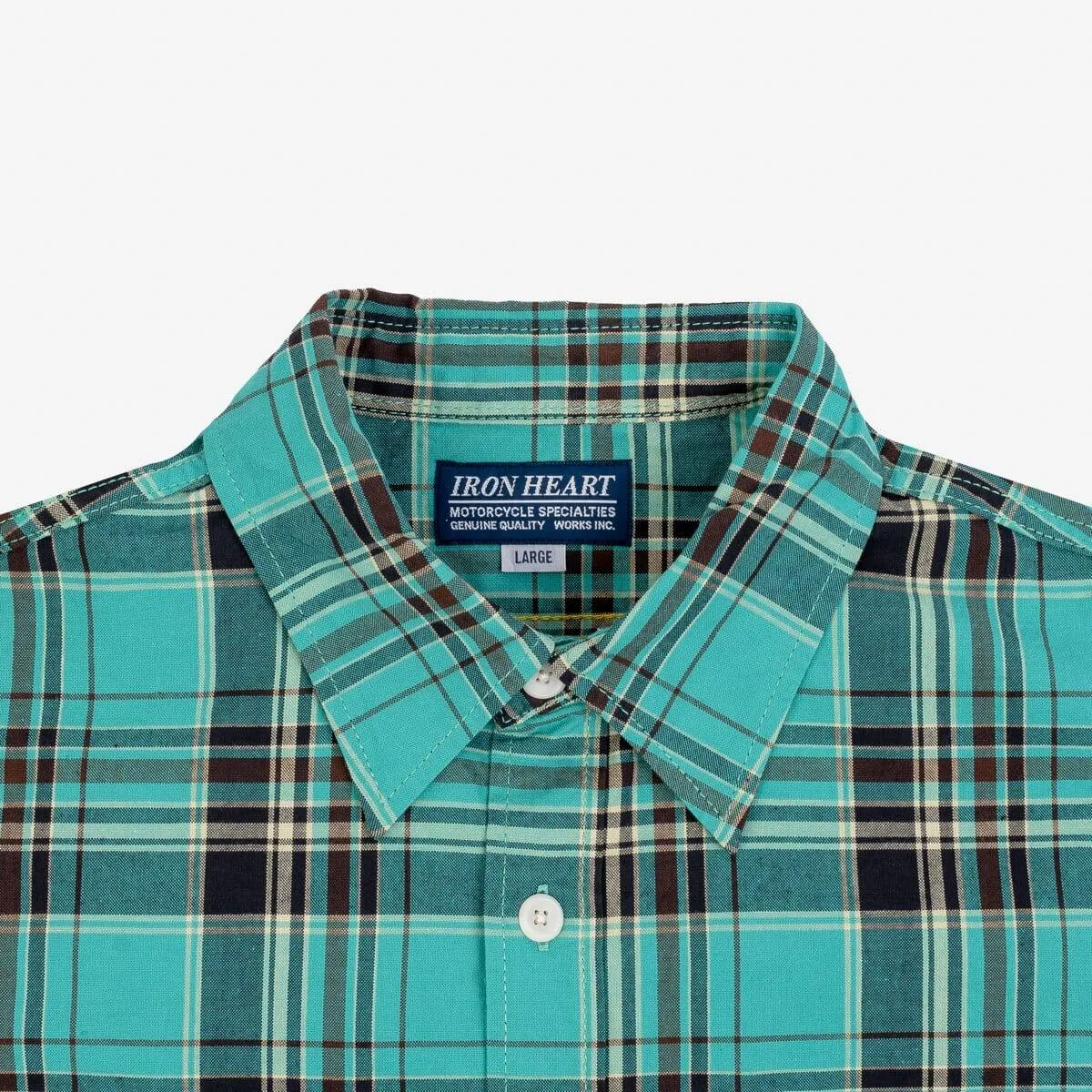 Iron Heart - IHSH-360-GRN - 5oz Selvedge Madras Check Short Sleeve Work Shirt - Green