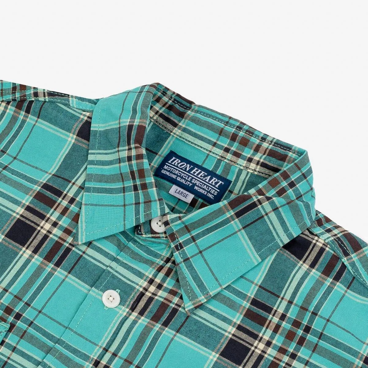 Iron Heart - IHSH-360-GRN - 5oz Selvedge Madras Check Short Sleeve Work Shirt - Green