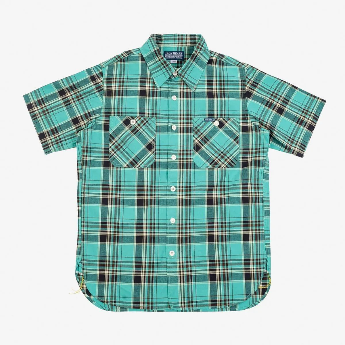 Iron Heart - IHSH-360-GRN - 5oz Selvedge Madras Check Short Sleeve Work Shirt - Green