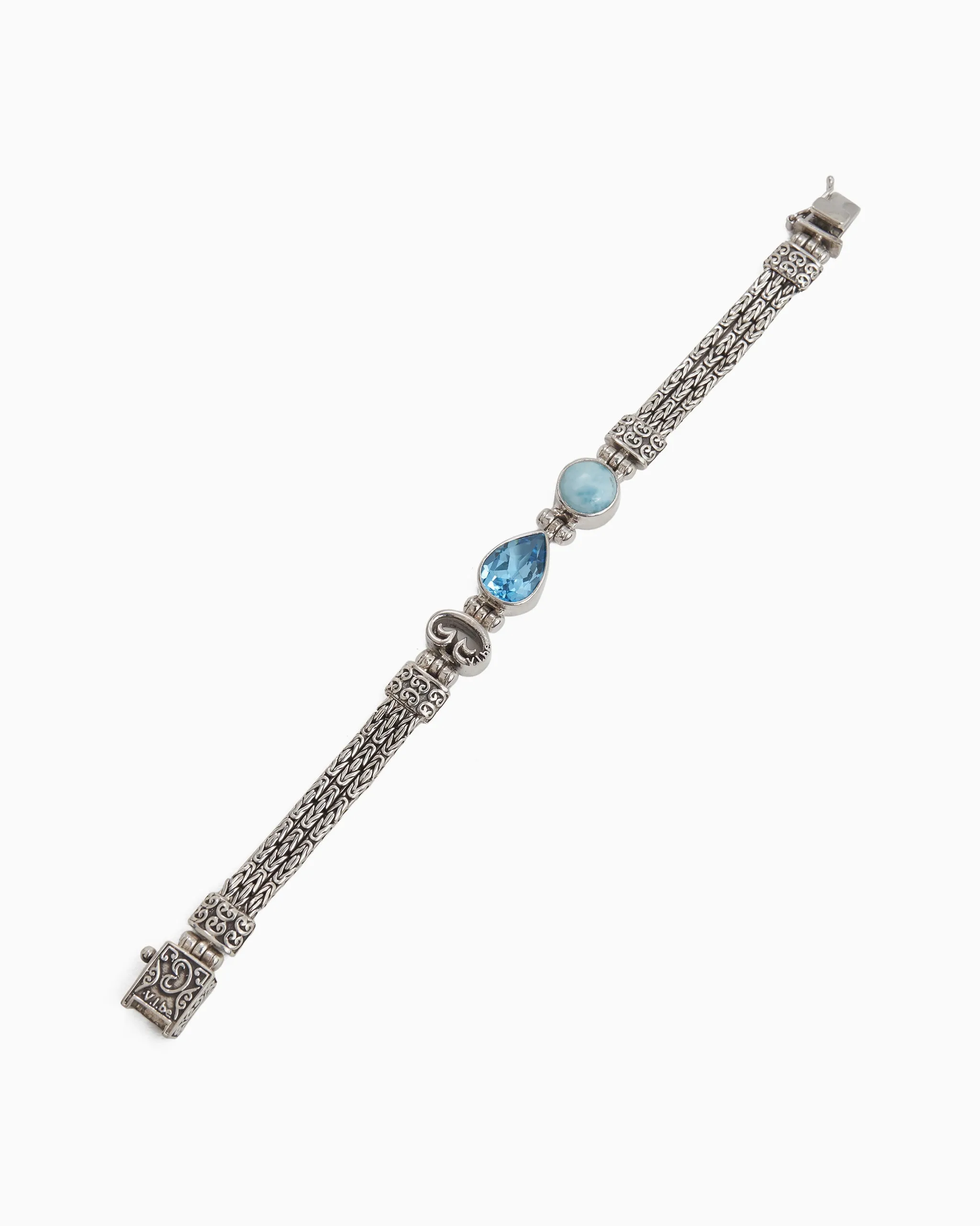 Island Rain Link Bracelet with Stones - Larimar/Hampton Blue Topaz