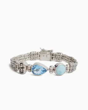 Island Rain Link Bracelet with Stones - Larimar/Hampton Blue Topaz