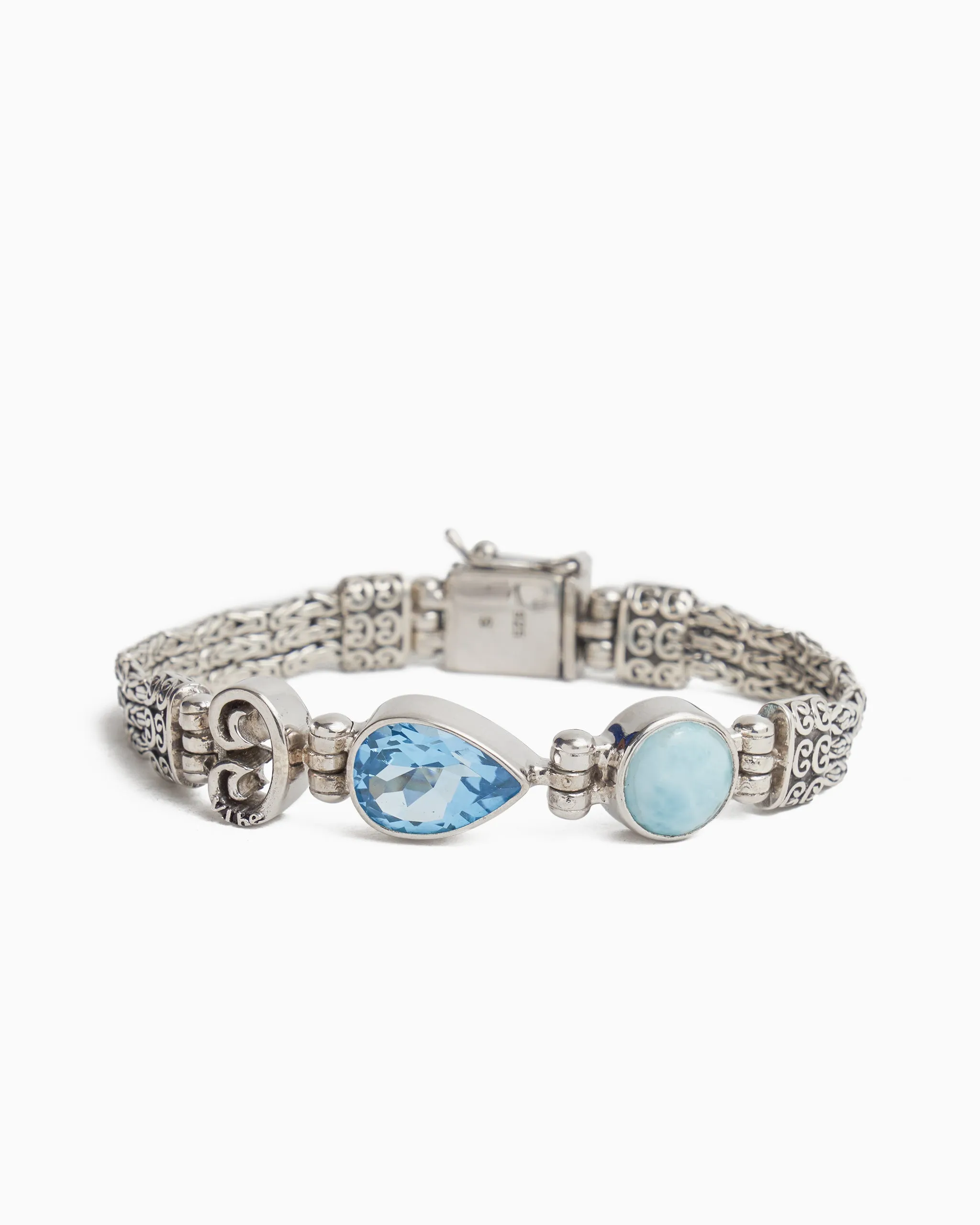 Island Rain Link Bracelet with Stones - Larimar/Hampton Blue Topaz