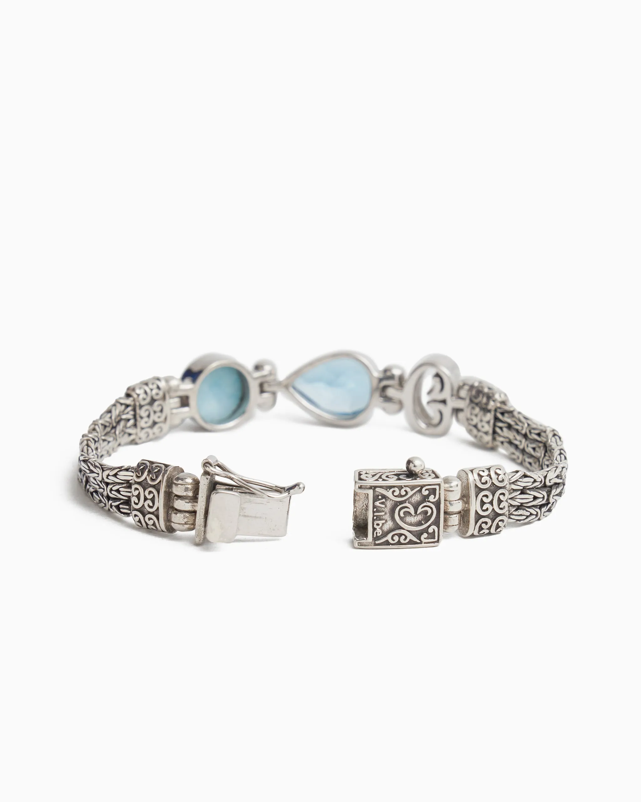 Island Rain Link Bracelet with Stones - Larimar/Hampton Blue Topaz