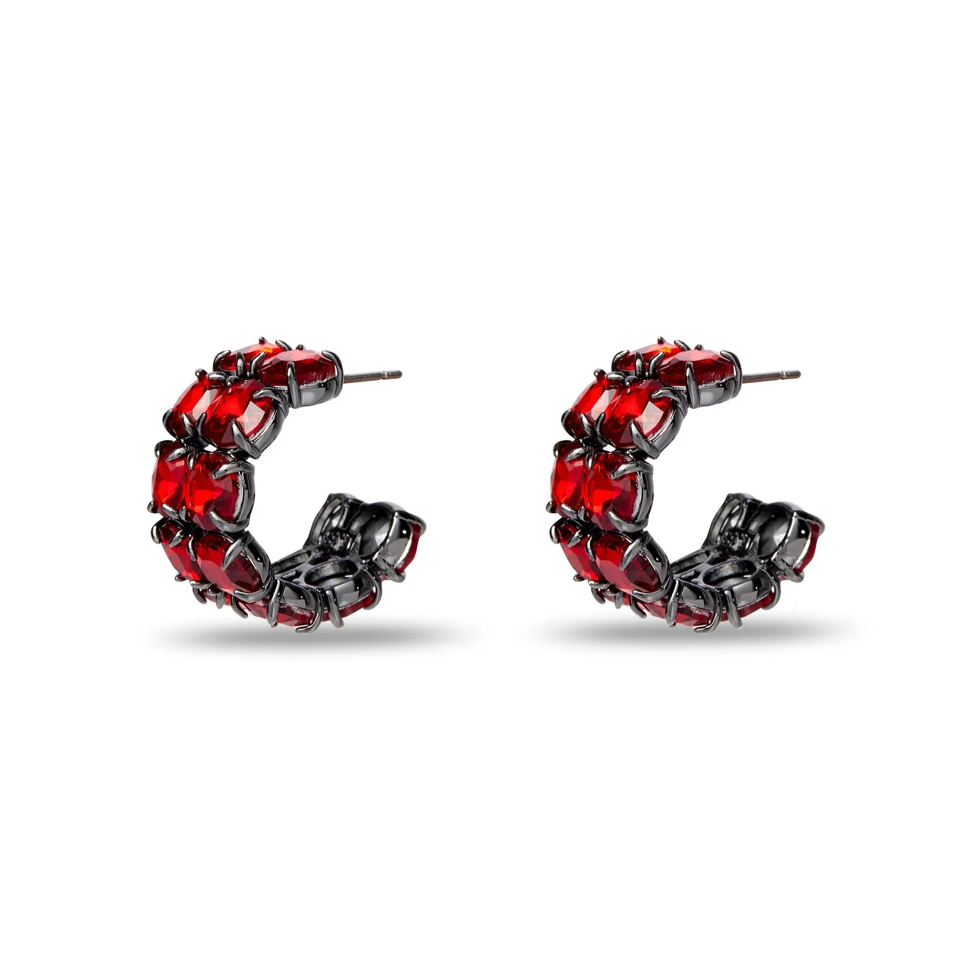 JANUARY GARNET OVAL CRYSTAL DOUBLE ROW HOOP EARRINGS