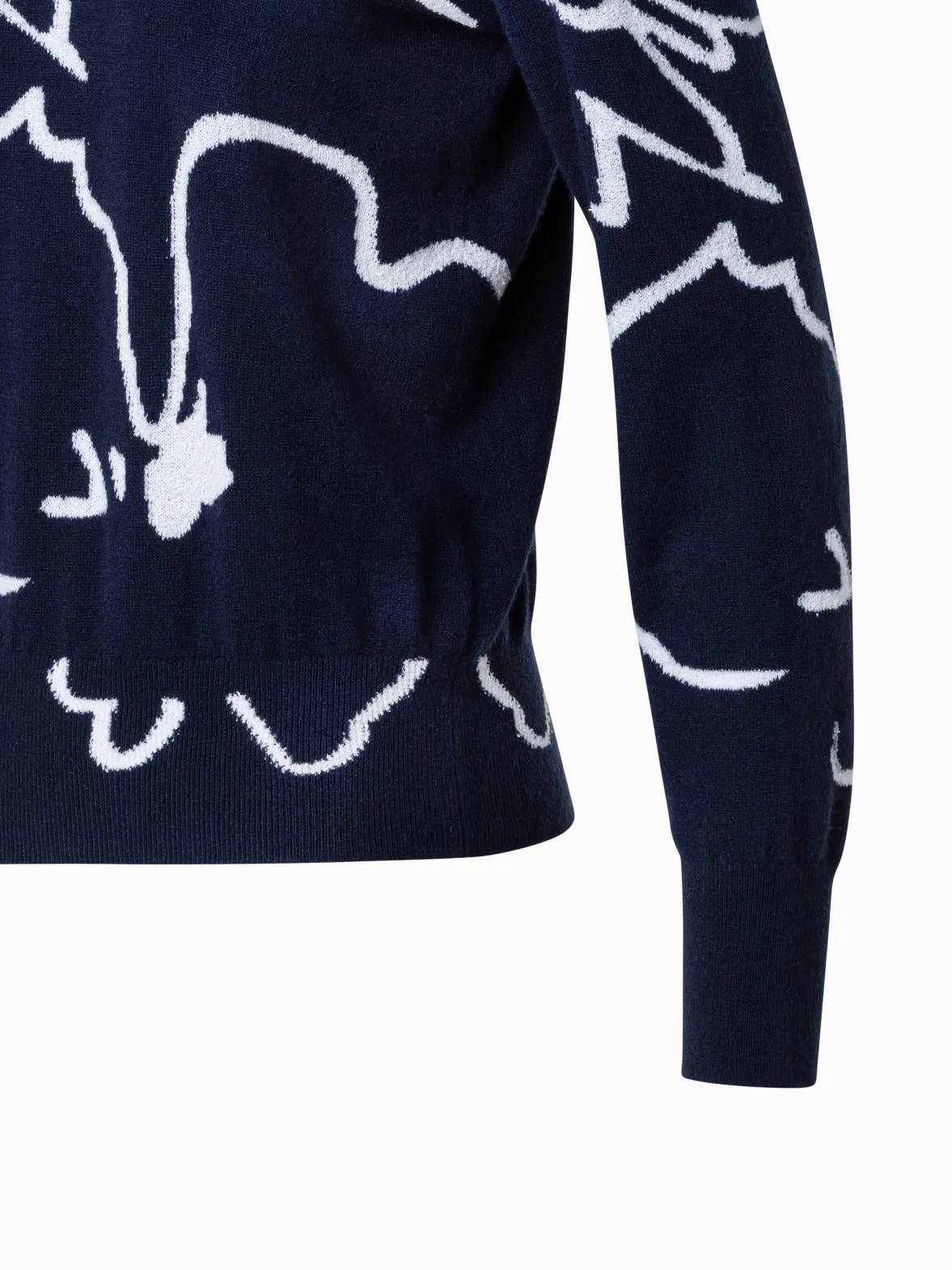 Kaschmirpullover mit Sketched Abraham Flower-Intarsien