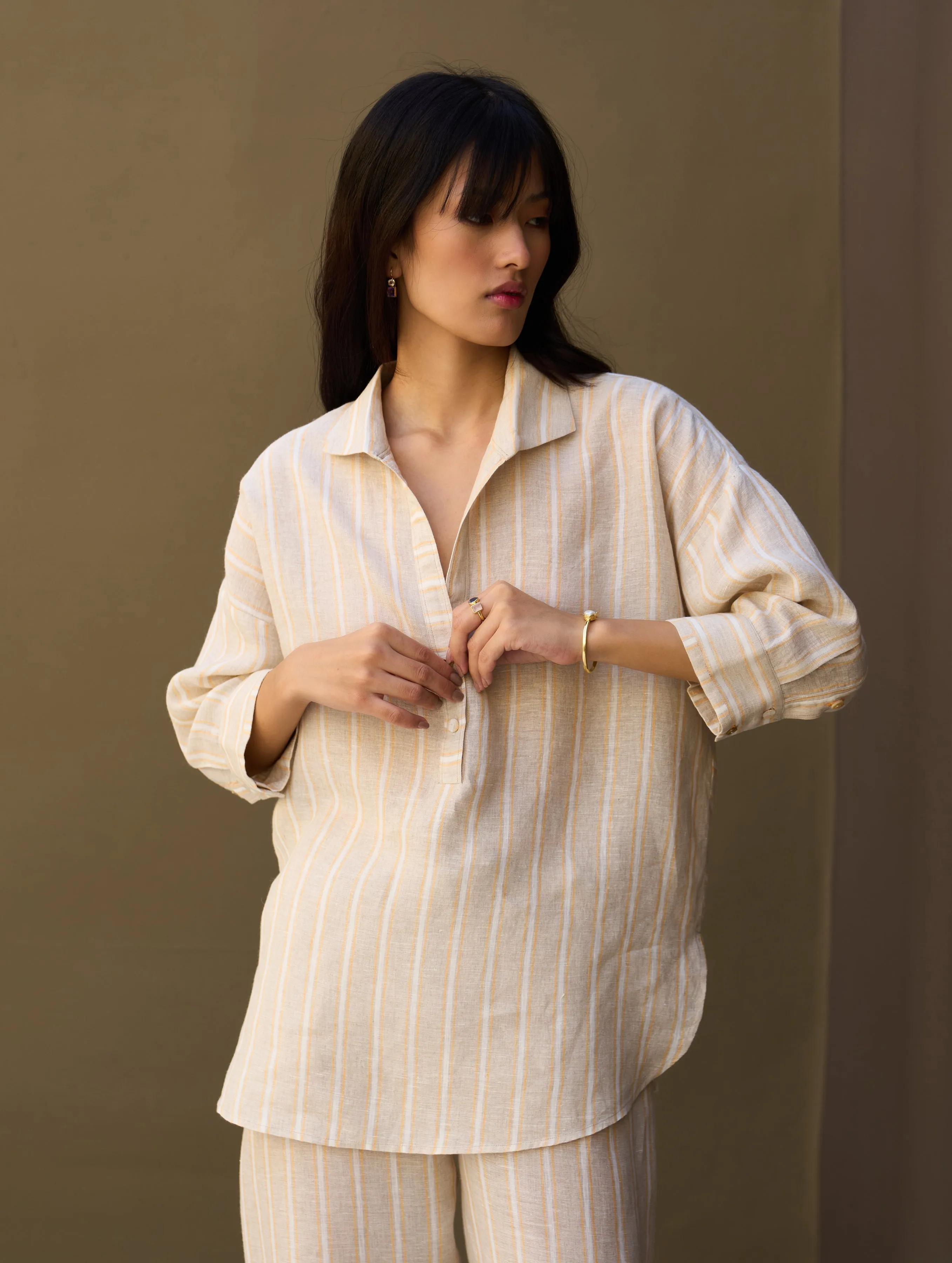 Kiku Striped Linen Shirt - Natural