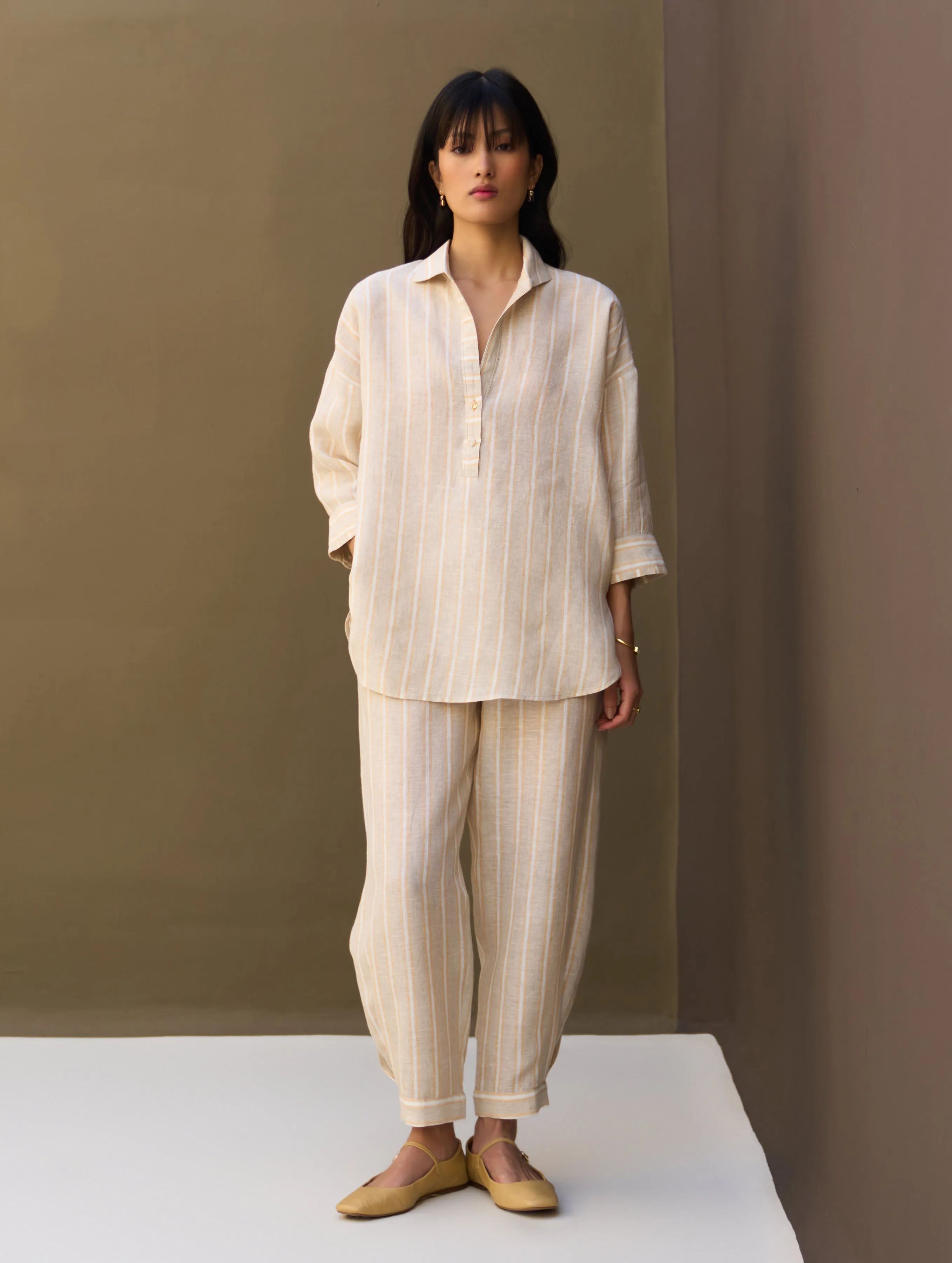 Kiku Striped Linen Shirt - Natural