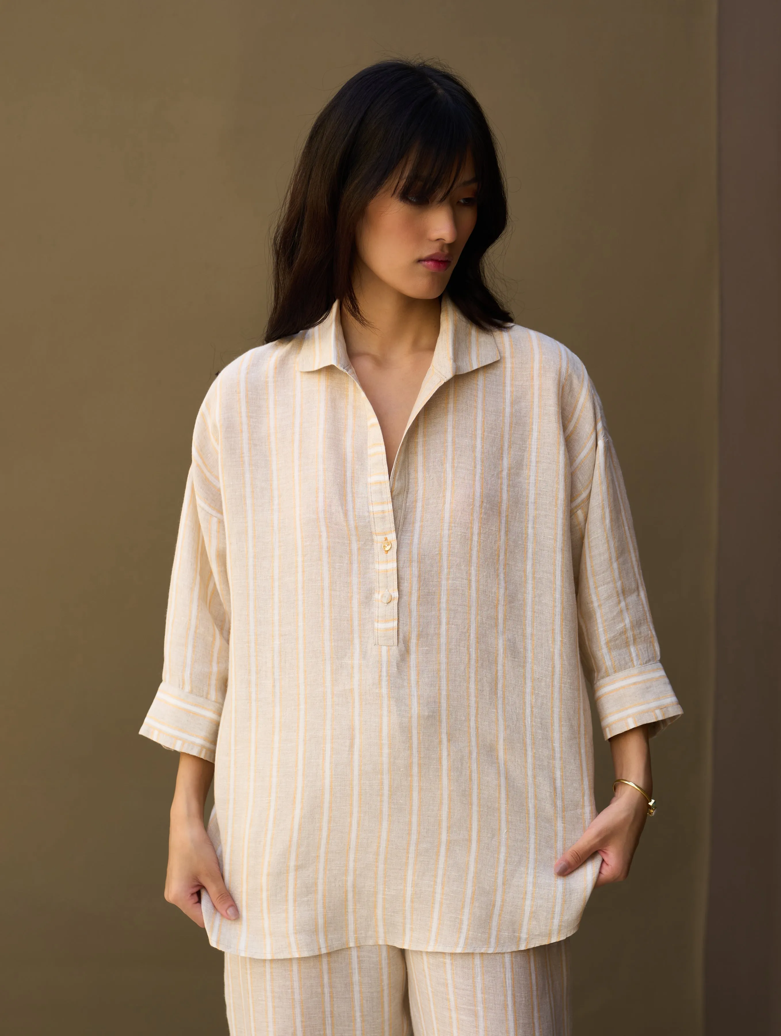 Kiku Striped Linen Shirt - Natural