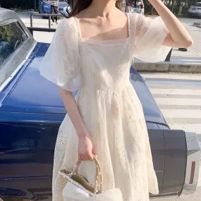 Lace Puff Sleeve Midi Dress