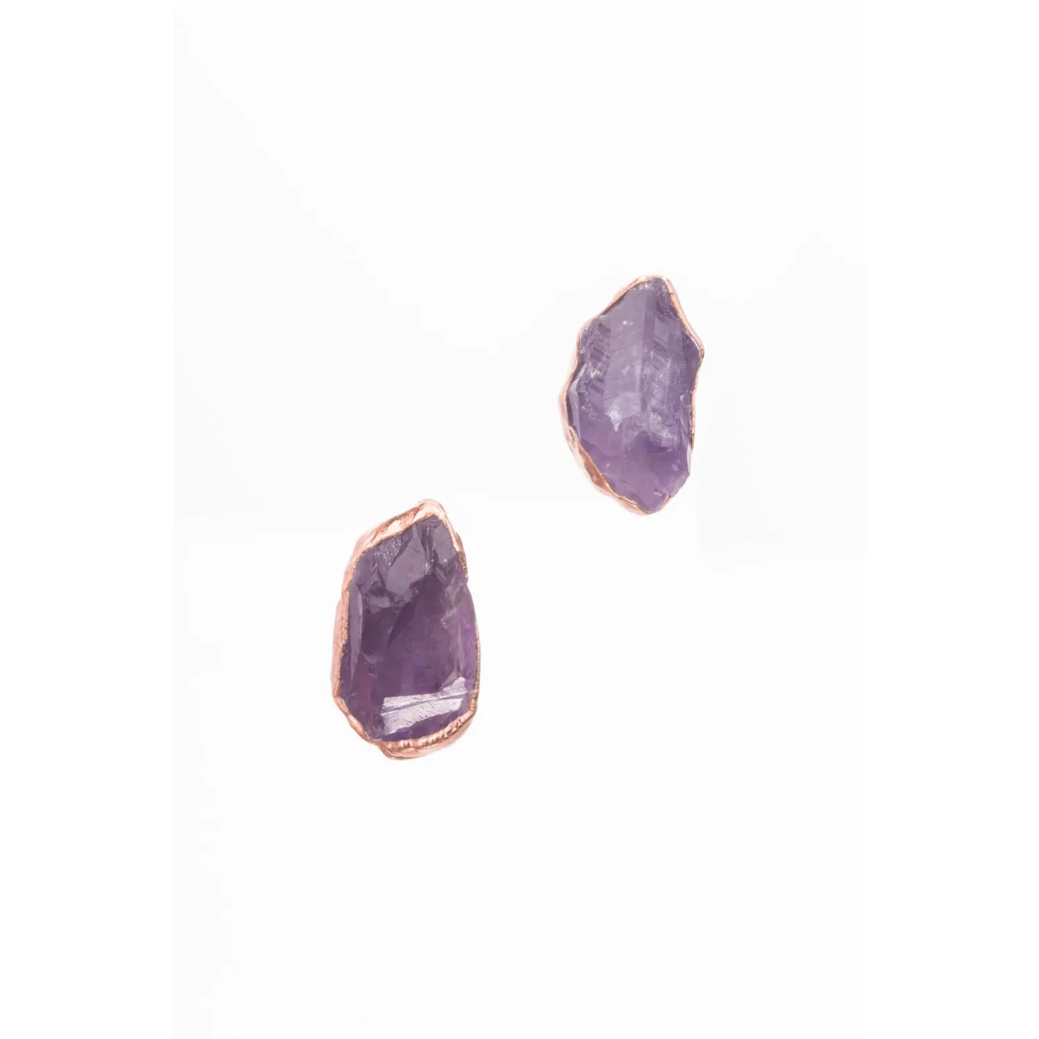 Large Raw Amethyst Stud Earrings in Rose Gold