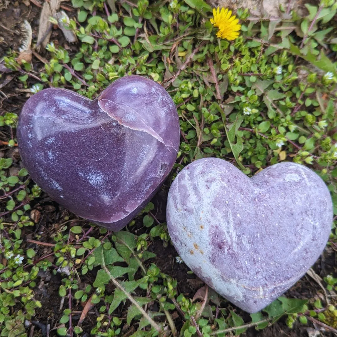 Lavender Purple Mica Lepidolite Sparkling Heart Carvings ~ Large ~ from North Dakota, USA