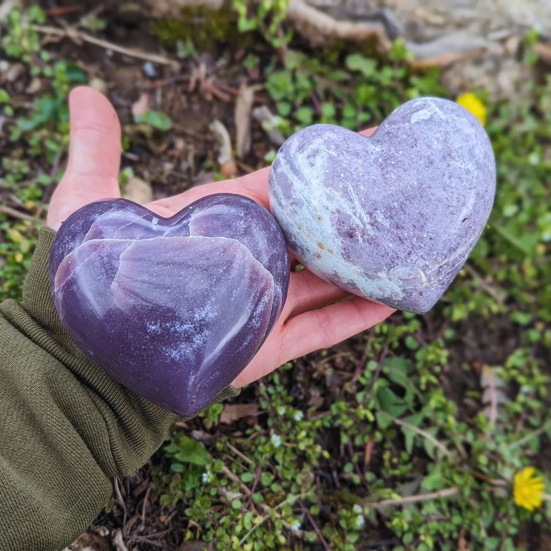 Lavender Purple Mica Lepidolite Sparkling Heart Carvings ~ Large ~ from North Dakota, USA