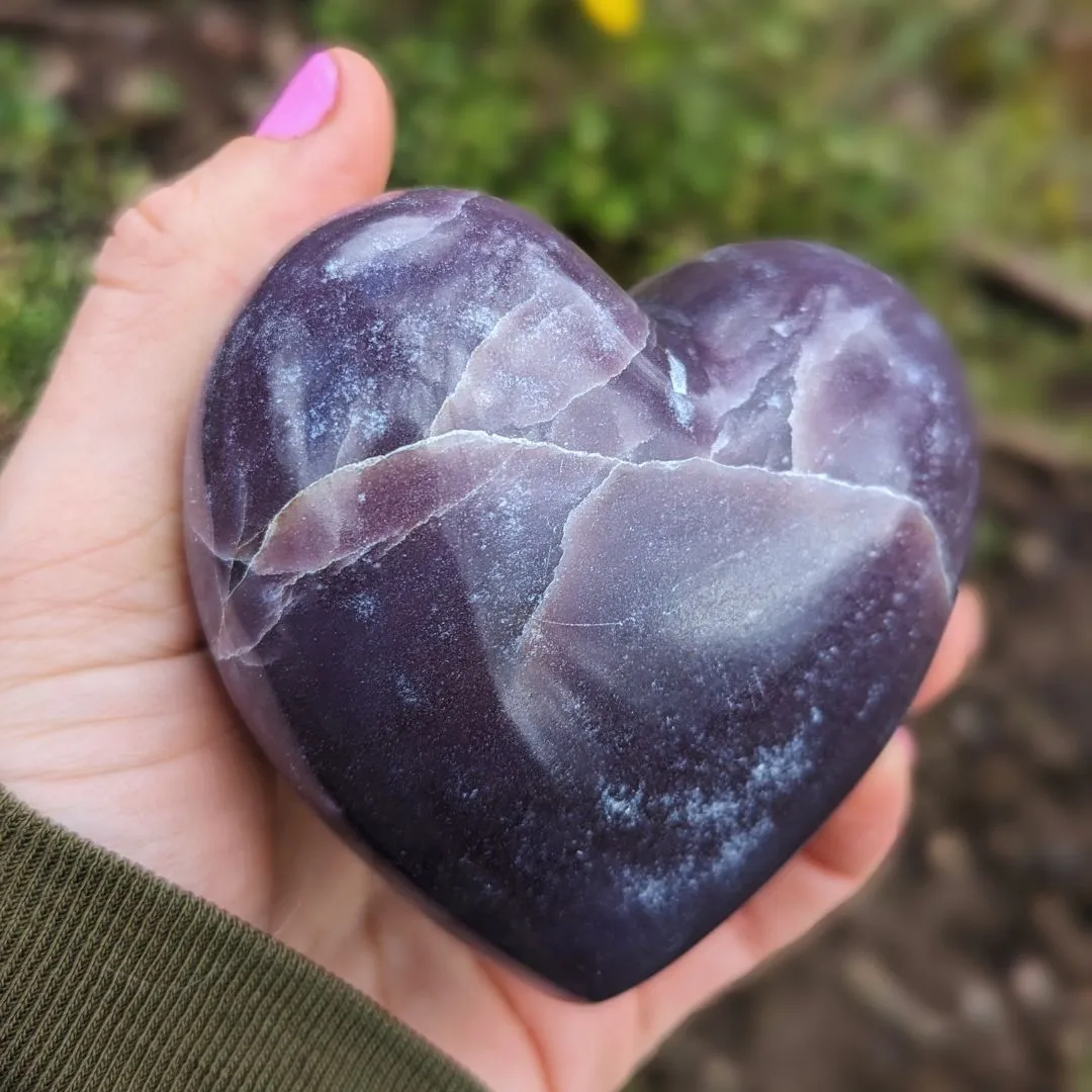 Lavender Purple Mica Lepidolite Sparkling Heart Carvings ~ Large ~ from North Dakota, USA