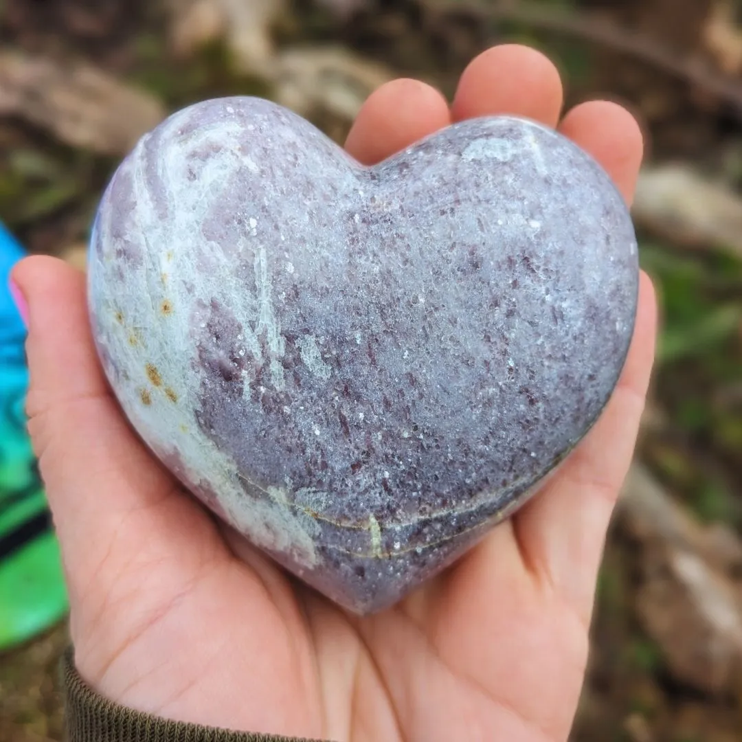 Lavender Purple Mica Lepidolite Sparkling Heart Carvings ~ Large ~ from North Dakota, USA