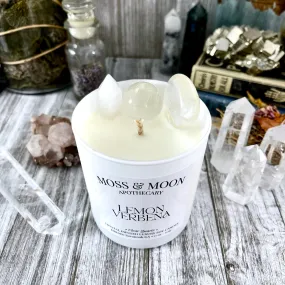 Lemon Verbena Candle with Clear Quartz - Moss & Moon Apothecary Luxury Soy Crystal Candle /