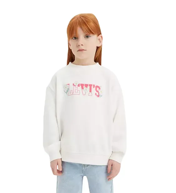 Levi's Kids Girls' crewneck sweatshirt with logo and flower embroidery 4EK796-X1O sugar white