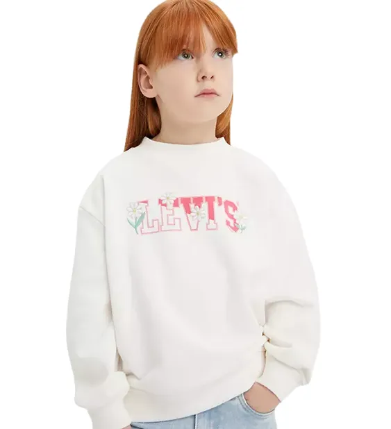 Levi's Kids Girls' crewneck sweatshirt with logo and flower embroidery 4EK796-X1O sugar white