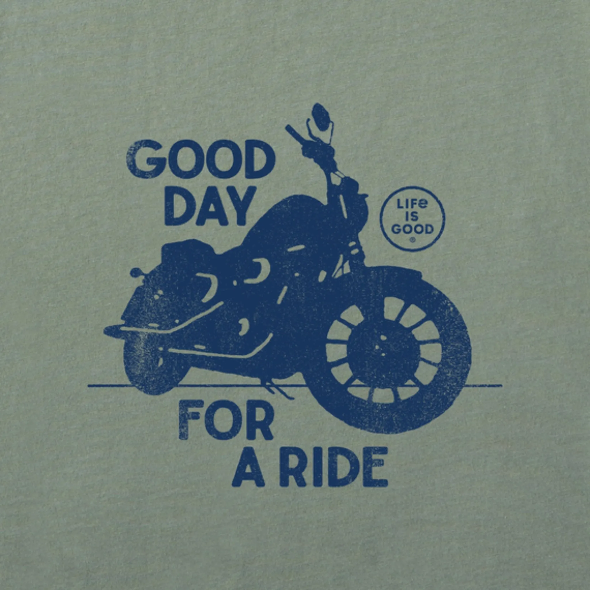 Life Is Good Men's Good Day For a Ride Motorcycle Crusher Lite Tee - Moss Green