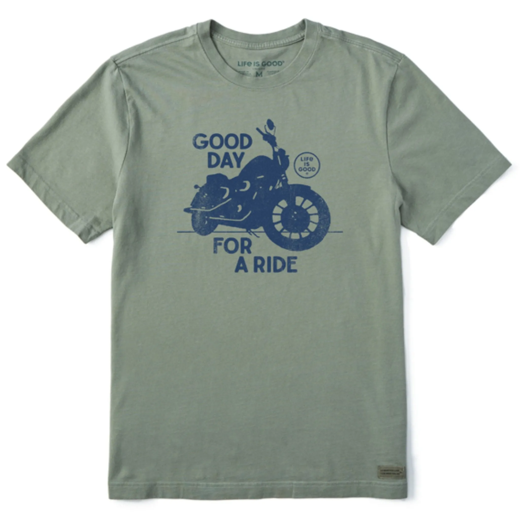 Life Is Good Men's Good Day For a Ride Motorcycle Crusher Lite Tee - Moss Green